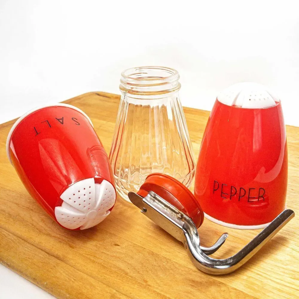 MCM Atomic Red Diner Set: Salt & Pepper Shakers and Syrup Pitcher